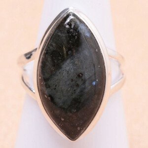 Larvikit černý měsíční kámen prsten stříbro Ag 925 R779 - 56 mm (US 7,5), 5,8 g
