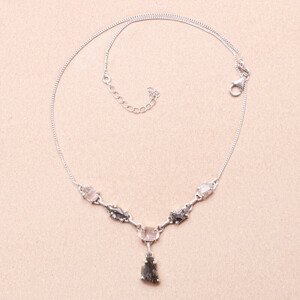 Vltavín, Herkimer diamant a meteorit náhrdelník stříbro Ag 925 LOT11 - 42 - 47 cm, 10,7 g