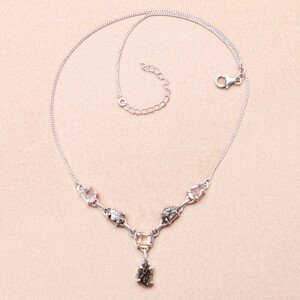 Vltavín, Herkimer diamant a meteorit náhrdelník stříbro Ag 925 LOT12 - 43 - 47 cm, 10,9 g
