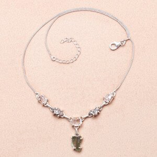 Vltavín, Herkimer diamant a meteorit náhrdelník stříbro Ag 925 LOT14 - 41 - 45 cm, 10,3 g