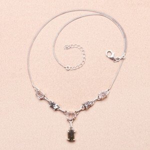 Vltavín, Herkimer diamant a meteorit náhrdelník stříbro Ag 925 LOT16 - 42 - 47 cm, 9,5 g