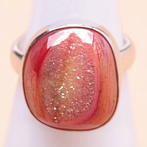 Achát drúzička red aura prsten stříbro Ag 925 R85 - 52 mm (US 6), 6 g