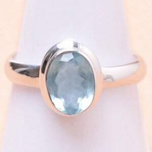 Akvamarín broušený prsten stříbro Ag 925 R1954 - 57 mm (US 8), 3,4 g