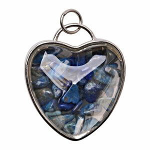Přívěsek Skleněné srdce s lapisem lazuli - cca 4,2 cm