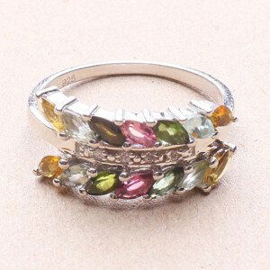 Prsten stříbrný s broušenými vícebarevnými turmalíny a zirkony Ag 925 014779 MT - 62 mm (US 10), 3,0 g
