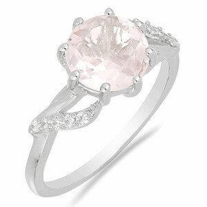 Prsten stříbrný s velkým broušeným růženínem a zirkony Ag 925 015554 RQ - 54 mm (US 7), 2,67 g