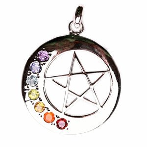 Čakrový přívěsek pentagram v kruhu stříbro Ag 925 - 2,7 cm, 4,4 g