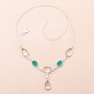 Ametyst zelený - prasiolit náhrdelník stříbro Ag 925 24961 - 42 - 47 cm, 7,5 g