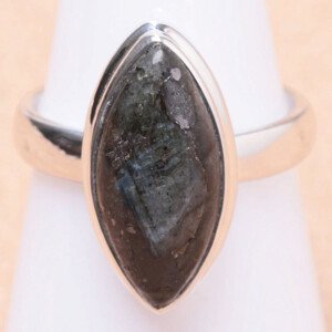 Larvikit černý měsíční kámen prsten stříbro Ag 925 R711 - 56 mm (US 7,5), 5,8 g