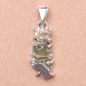 Vltavín, Herkimer diamant a meteorit přívěsek stříbro Ag 925 LOT7 - 2 cm, 2,6 g