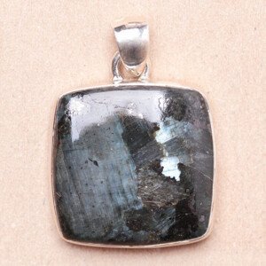 Larvikit černý měsíční kámen přívěsek stříbro Ag 925 P1022 - 2,1 cm, 7,1 g