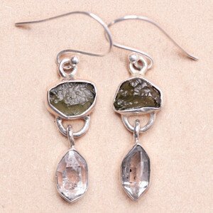 Vltavín a herkimer diamant náušnice stříbro Ag 925 LOT3 - 2,3 cm, 3,7 g