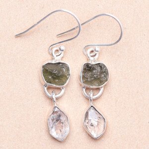Vltavín a herkimer diamant náušnice stříbro Ag 925 LOT6 - 2,2 cm, 3,9 g