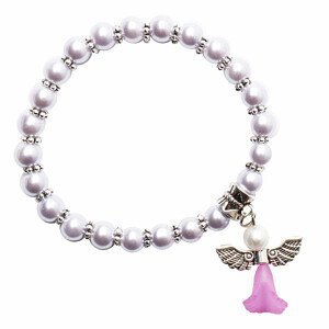 Dětský náramek z lila skleněných perliček s andělíčkem - obvod cca 14 cm