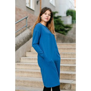 Šaty Lena královsky modré s dlouhým rukávem z biobavlny Velikost: L