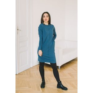 Šaty Lena ocelově modré s dlouhým rukávem z biobavlny Velikost: XS