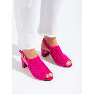 Stylové růžové  sandály dámské na širokém podpatku