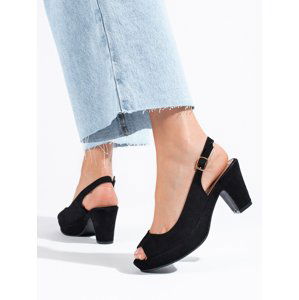 Klasické  sandály dámské černé na širokém podpatku