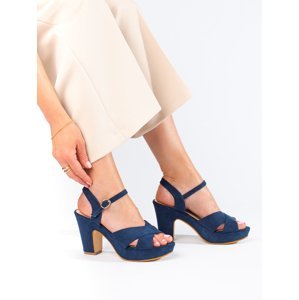 Pohodlné dámské tmavě modré  sandály na širokém podpatku