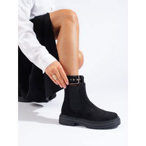 Pohodlné  kotníčkové boty dámské černé na plochém podpatku