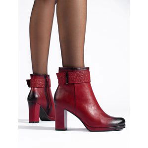 Krásné  kotníčkové boty červené dámské na širokém podpatku