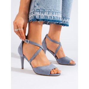 Komfortní modré  sandály dámské na jehlovém podpatku
