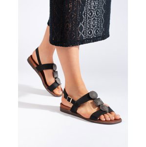 Luxusní dámské černé  sandály na plochém podpatku
