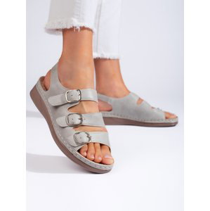 Designové dámské šedo-stříbrné  sandály na klínku