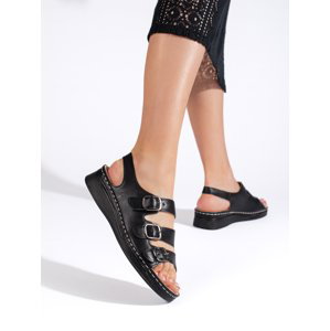 Luxusní  sandály dámské černé na klínku