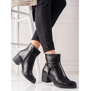 Trendy černé  kotníčkové boty dámské na širokém podpatku