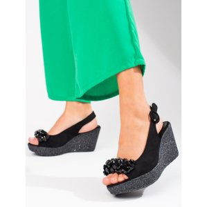 Exkluzívní dámské  sandály černé na klínku
