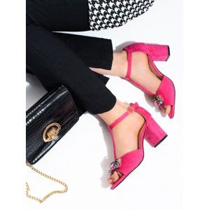 Moderní dámské  sandály růžové na širokém podpatku