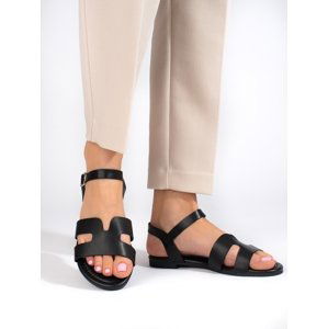 Exkluzívní dámské  sandály černé bez podpatku