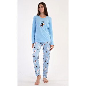 Dámské dlouhé pyžamo Vienetta Secret Tučňák na ledě modrý
