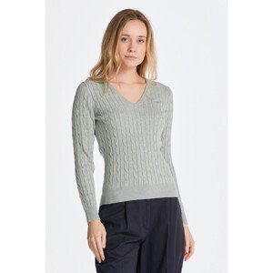 SVETR GANT STRETCH COTTON CABLE V-NECK šedá XS