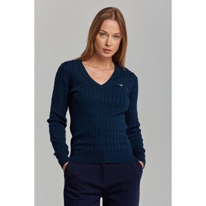 SVETR GANT STRETCH COTTON CABLE V-NECK modrá XS