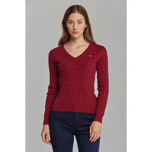 SVETR GANT STRETCH COTTON CABLE V-NECK červená S