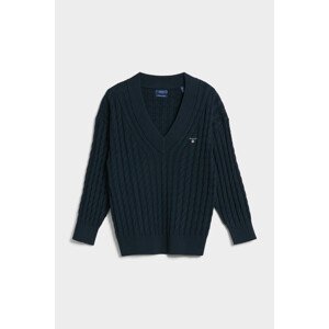 SVETR GANT D1. TWISTED CABLE V-NECK modrá XS