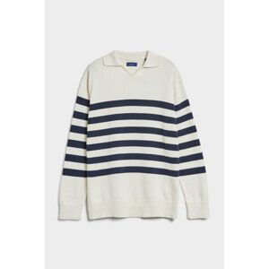 SVETR GANT D2. STRIPED V-NECK POLO CREAM