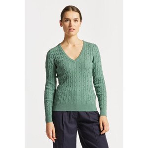 SVETR GANT STRETCH COTTON CABLE V-NECK zelená XS