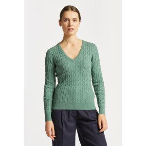 SVETR GANT STRETCH COTTON CABLE V-NECK zelená S