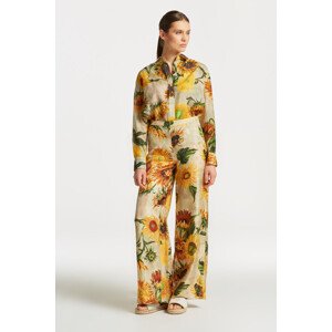 KALHOTY GANT SUNFLOWER PRINT SILK WIDE PANT hnědá 36