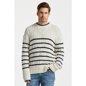 SVETR GANT STRIPED CABLE C-NECK bílá XL