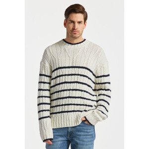 SVETR GANT STRIPED CABLE C-NECK bílá XXL