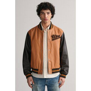 BUNDA GANT LEATHER VARSITY JACKET hnědá M