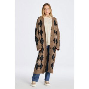 SVETR GANT ARGYLE V-NECK LONG CARDIGAN hnědá XS