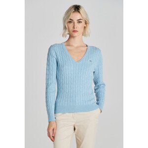 SVETR GANT STRETCH COTTON CABLE V-NECK modrá XS