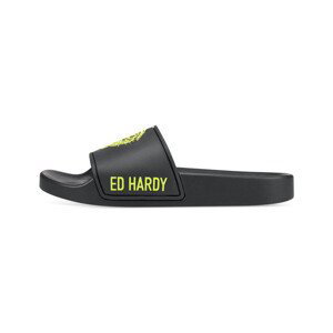 Ed Hardy  Sexy beast sliders black-fluo yellow  Žabky Černá
