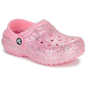 Crocs  Classic Lined Glitter Clog K  Pantofle Dětské Růžová