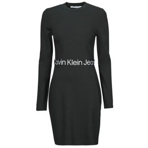 Calvin Klein Jeans  LOGO ELASTIC MILANO LS DRESS  Krátké šaty Černá